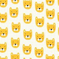 Seamless pattern Cartoon animal backgrounds with tiger face and square grid as wallpaper Hand drawn design in childrens style Used for printing, fabric, textiles Vector illustration