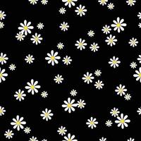 Hermoso fondo floral blanco pequeño y grande de patrones sin fisuras colocados al azar distribuidos sobre un fondo negro. el diseño utilizado para tela, textil, moda, publicación, ilustración vectorial vector