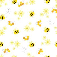 Seamless vector pattern Bee and Flower Background Cute design in cartoon style use For publication, wallpaper, fabric, textiles, white background illustration