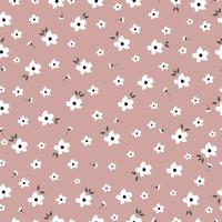 Beautiful seamless pattern, small white flower design placed randomly distributed on a pink background. Cute cartoon style design Used for fabric, textile, hand drawn vector illustration