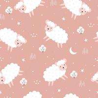 Seamless pattern Cartoon background of animals with sheep and trees Design used for Fabric pattern, textile, wallpaper, vector illustration