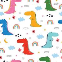 Fondo de animales de dibujos animados cocodrilos y nubes de patrones sin fisuras dibujado a mano en estilo infantil diseñado para impresión, papel tapiz, tela, textiles ilustración vectorial vector