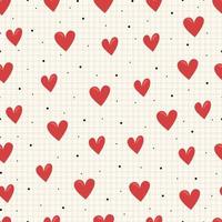 Seamless pattern hand drawn heart icon background in cartoon style and with a square grid as wallpaper Used for publication, cards, textiles, vector illustration