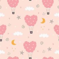 Vector pattern Seamless background Heart shaped balloon floating in the pink sky Cute design used for print, wallpaper, valentine.