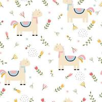 Horse seamless pattern Hand drawn cartoon animal background in childrens style Designs used for fashion, fabrics, textiles, wallpapers Vector illustration