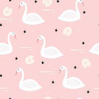 cisne de patrones sin fisuras animales de dibujos animados lindo en el diseño de fondo rosa utilizado para telas, textiles ilustración vectorial vector