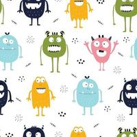 Seamless pattern Cute and colorful monster cartoon background Hand drawn design in kid style, use for fabric, textile, wallpaper. Vector illustration