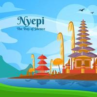 concepto de nyepi con templo vector