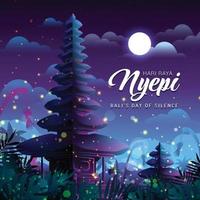 hari raya nyepi con la silueta del lago del templo vector