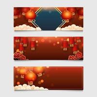 Set of Chinese New Year With Lanterns And Bokeh Banner vector