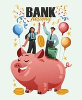 Two Employees Celebrating A Bank Holiday On A Piggy Bank vector