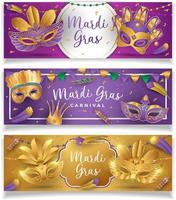 Conjunto de banners de carnaval de Mardi Gras ilustración de diseño vectorial vector