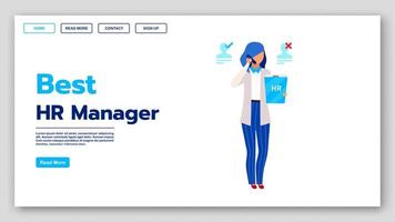 Best HR manager landing page vector template. Employment agency website interface idea with flat illustrations. Recruitment homepage layout. Human resources management service web banner concept