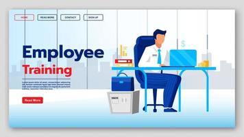 Employee training landing page vector template. Educational courses website interface idea with flat illustrations. Business classes homepage layout. Corporate webinar web banner cartoon concept