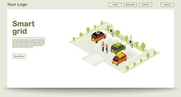 Electric car charge station webpage vector template with isometric illustration. Smart grid. Alternative energy supply. Renewable power. Website interface design. Webpage, mobile app 3d concept