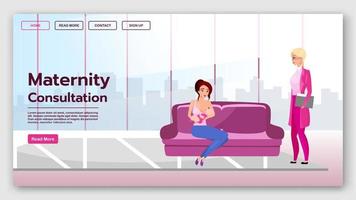 Maternity consultation landing page template. Breastfeeding website interface with flat illustrations. Motherhood and childcare homepage layout. Breast feeding, lactation web banner, webpage concept vector