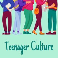 Teenager culture social media post mockup. Group of students. Advertising web banner design template. Social media booster, content layout. Promotion poster, print ads with flat illustrations vector