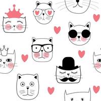 Cute Handdrawn Cat Seamless Pattern Vector Illustration