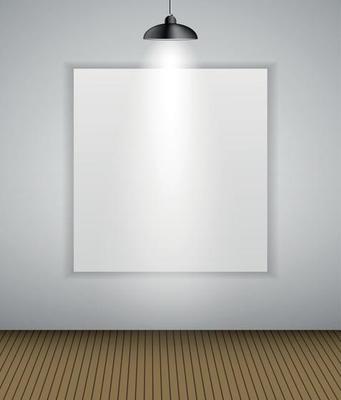 Abstract Gallery Background with Lighting Lamp and Frame. Empty Space for Your Text or Object