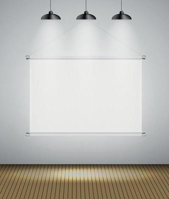 Abstract Gallery Background with Lighting Lamp and Frame. Empty Space for Your Text or Object