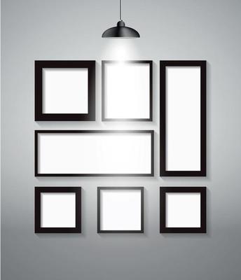 Abstract Gallery Background with Lighting Lamp and Frame. Empty Space for Your Text or Object