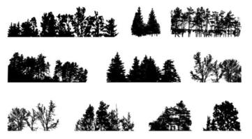 Set of Tree Silhouette Isolated on White Backgorund. Vecrtor Illustration.