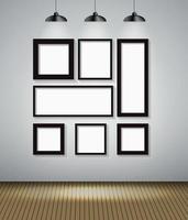 Abstract Gallery Background with Lighting Lamp and Frame. Empty Space for Your Text or Object vector