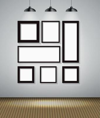 Abstract Gallery Background with Lighting Lamp and Frame. Empty Space for Your Text or Object