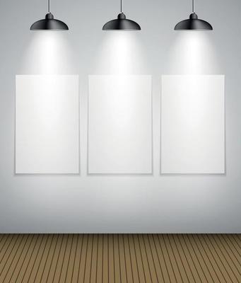 Abstract Gallery Background with Lighting Lamp and Frame. Empty Space for Your Text or Object