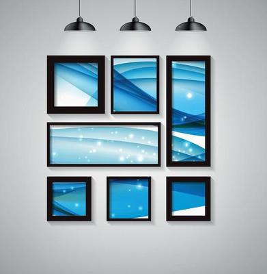 Abstract Gallery Background with Frame and Beautiful Wave. Vector Illustration