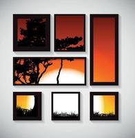 Abstract Gallery Background with Silhouette of Tree on Sunset Background. Vector Illustration