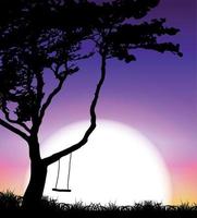 Silhouette of Tree on Sunset Background. Vector Illustration