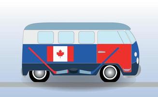 Cartoon minibus with Hockey Stick and Puck. Vector Illustration.