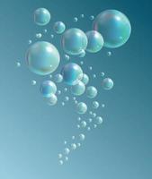 burbujas transparentes sobre fondo azul oscuro. ilustración vectorial