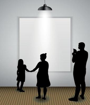 Silhouette of people in Background with Lighting Lamp and Frame look at the Empty Space for Your Text, Object or advertisement. Vector Illustration.