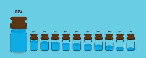 Options for filling cans different amount of liquid. Vector Illustration.