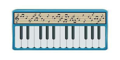 Electronic Synthesizer with Digital Display Displaying Musical Notes. Vector Illustration.