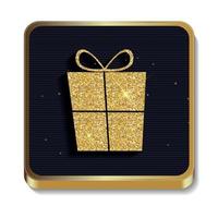 Gold Glitter Shiny Gift Box Icon. Button with Shadow for Your Site and Mobile Application vector