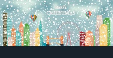 Abstract Christmas and New Year with Fabulous Houses Background. Vector Illustration.