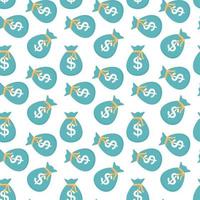 Seamless pattern of bags with money coins. Vector Illustration.