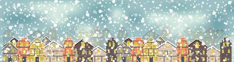 Abstract Christmas and New Year with Fabulous Houses Background. Vector Illustration.