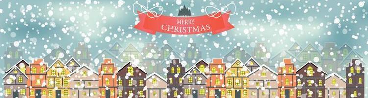 Abstract Christmas and New Year with Fabulous Houses Background. Vector Illustration.