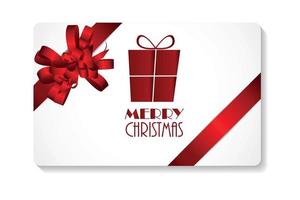 Gift Card with Red Bow and Ribbon Merry Christmas. Vector Illustration