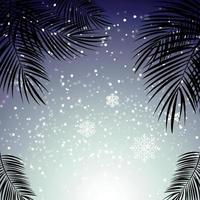 Christmas and New Year with palm leaves in the background. Vector Illustration.