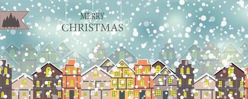 Abstract Christmas and New Year with Fabulous Houses Background. Vector Illustration.