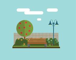 Bench under a tree in the park. Flat style vector illustration