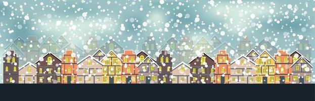 Abstract Christmas and New Year with Fabulous Houses Background. Vector Illustration.