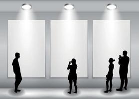 Silhouette of people in Background with Lighting Lamp and Frame look at the Empty Space for Your Text, Object or advertisement. Vector Illustration.