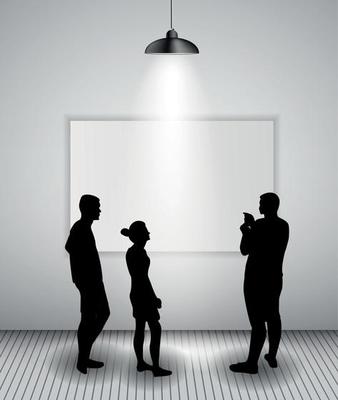 Silhouette of people in Background with Lighting Lamp and Frame look at the Empty Space for Your Text, Object or advertisement. Vector Illustration.
