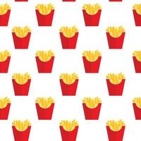 Fast Food Fried French Gold Fries Potatoes in Paper Wrapper Seamless Pattern Background. Vector illustration